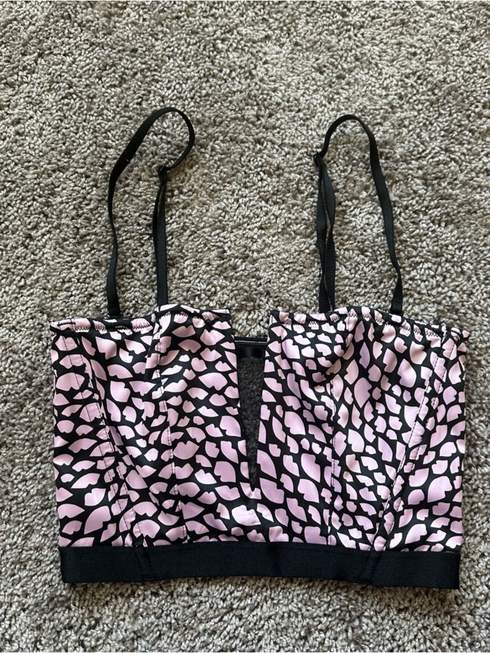 Victoria's Secret Pink and Black Kissy Lips Crop Top Corset